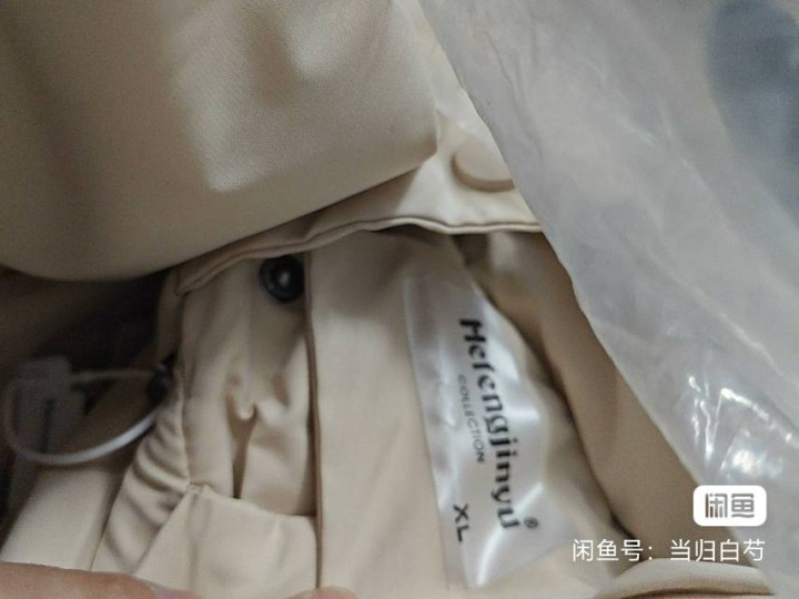 全新Hefengjinyu卡其色中长款棉服，XL码，100%聚酯纤维，防水防风，…图片3