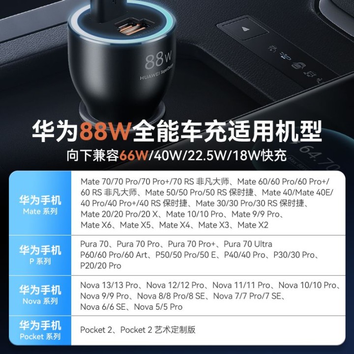 全新  华为原装88W车载充电器超级快充车充Mate60Pro Pura70Pr…图片4