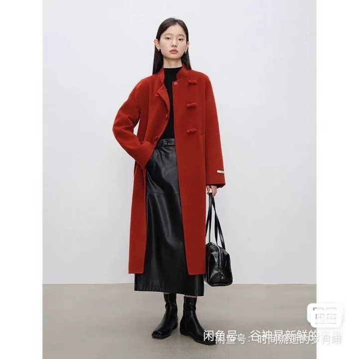 自巧小个子红色新中式羊毛双面呢大衣女2024冬季新款新年战袍外套。     全新…图片2