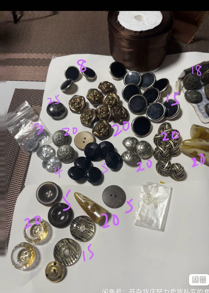 扣子。标价不是卖价。都是珍藏版的古董扣子，有一些全新的，有一些是有使用过的，咖色…
