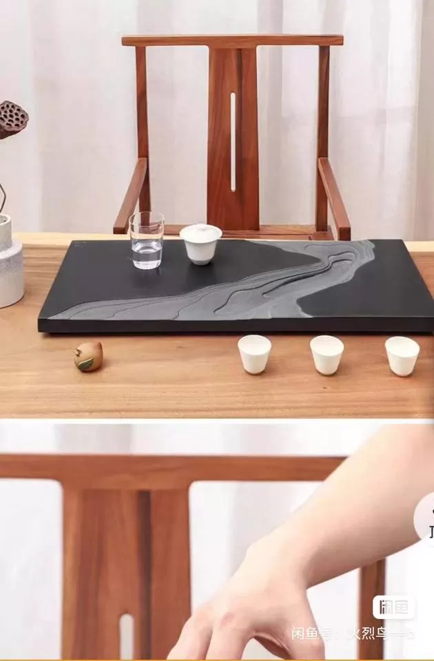 【探山】天然乌金石茶盘 日式禅意干泡茶台 设计师款 出这款超有质感的乌金石茶盘！…图片3