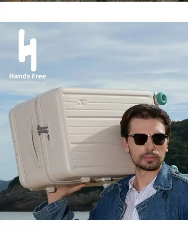 HandsFree608宽拉杆行李箱，三七分24寸大容量，桃皮绒内衬，静音轮，全…