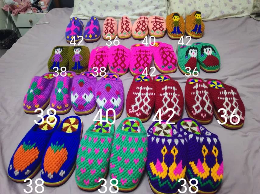 老式手工毛线拖鞋图片3