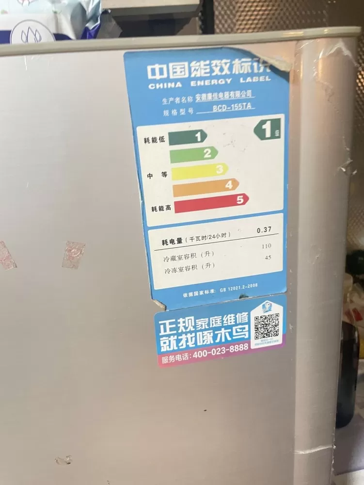 出一台康佳双门冰箱，型号BCD-155TA，一级能效，省电静音，冷藏室110升，…