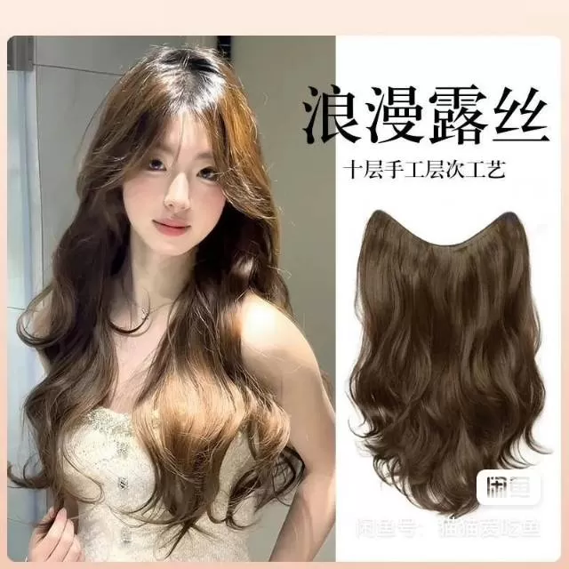 大波浪卷发片，棕黑色，V型人体工学设计，佩戴自然不掉，层次感强，蓬松感好，长度大…图片5