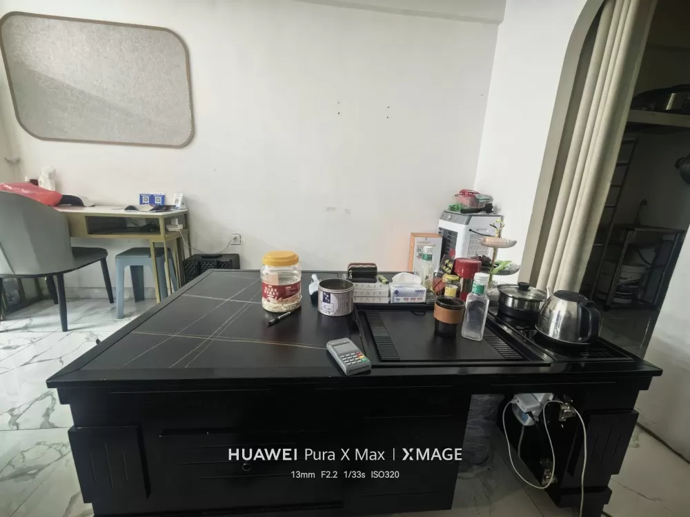 黑色功夫茶台茶几，带嵌入式茶盘和烧水功能桌面是黑色石纹台面，防水防烫好打理，自带…图片3