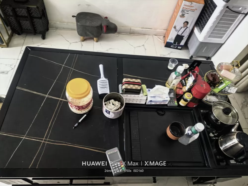 黑色功夫茶台茶几，带嵌入式茶盘和烧水功能桌面是黑色石纹台面，防水防烫好打理，自带…图片4